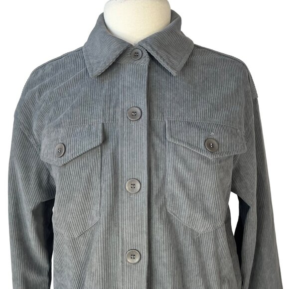 Avec Les Filles Button Front Corduroy Shirt Jacket Womens Medium Gray - Picture 3 of 11